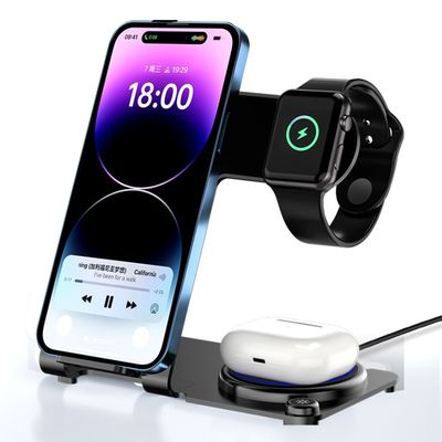 Métal sans fil 3 en 1 support de charge PD/QC Stylish haute efficacité de charge