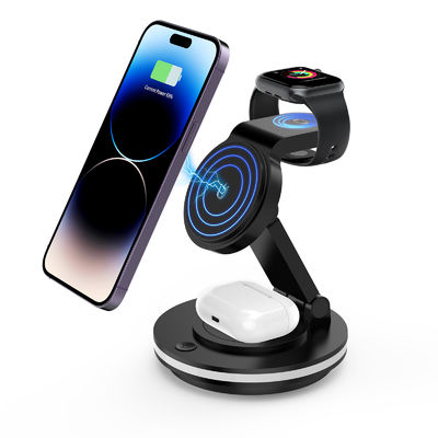 Bon prix Chargement sans fil magnétique 4 en 1 Prise en charge des téléphones cellulaires Qi avec un design lumineux coloré ABS et PC en ligne