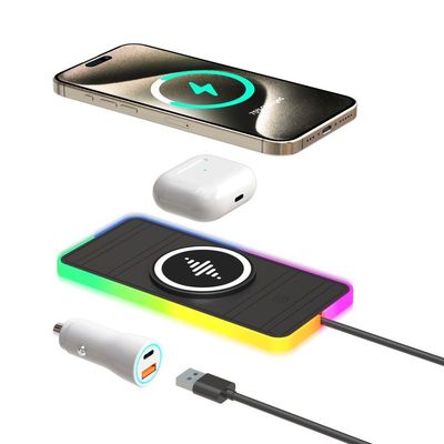 Bon prix Pad de charge sans fil pour voiture en silicone RGB LED Qi Apple Samsung Écouteurs Compatibilité en ligne