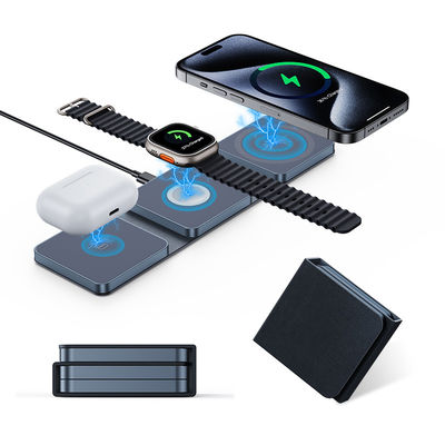 Bon prix Chargeur de voyage sans fil bleu pliable 3 en 1 de 15 W pour iPhone Airpods iWatch en ligne