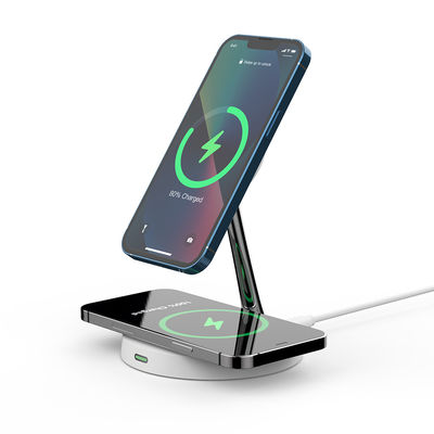 T269C Chargeur rapide sans fil avec lumière nocturne et support en alliage de zinc ABS pour support de téléphone portable Apple et Samsung