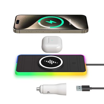 2025 A8X Chargeur de voiture à aspiration magnétique 15W/10W avec lumière ambiante Pour charger les téléphones Apple et Samsung