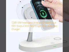 T269 Chargeur sans fil intelligent de 15 W avec sortie double de 15 W avec lumière de nuit Chargeur rapide en alliage de zinc